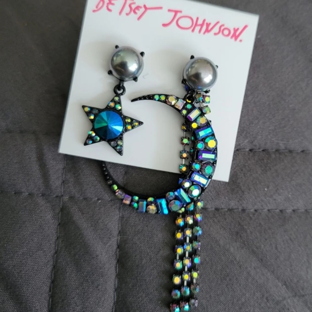 Blue green star half moon Betsey Johnson earrings